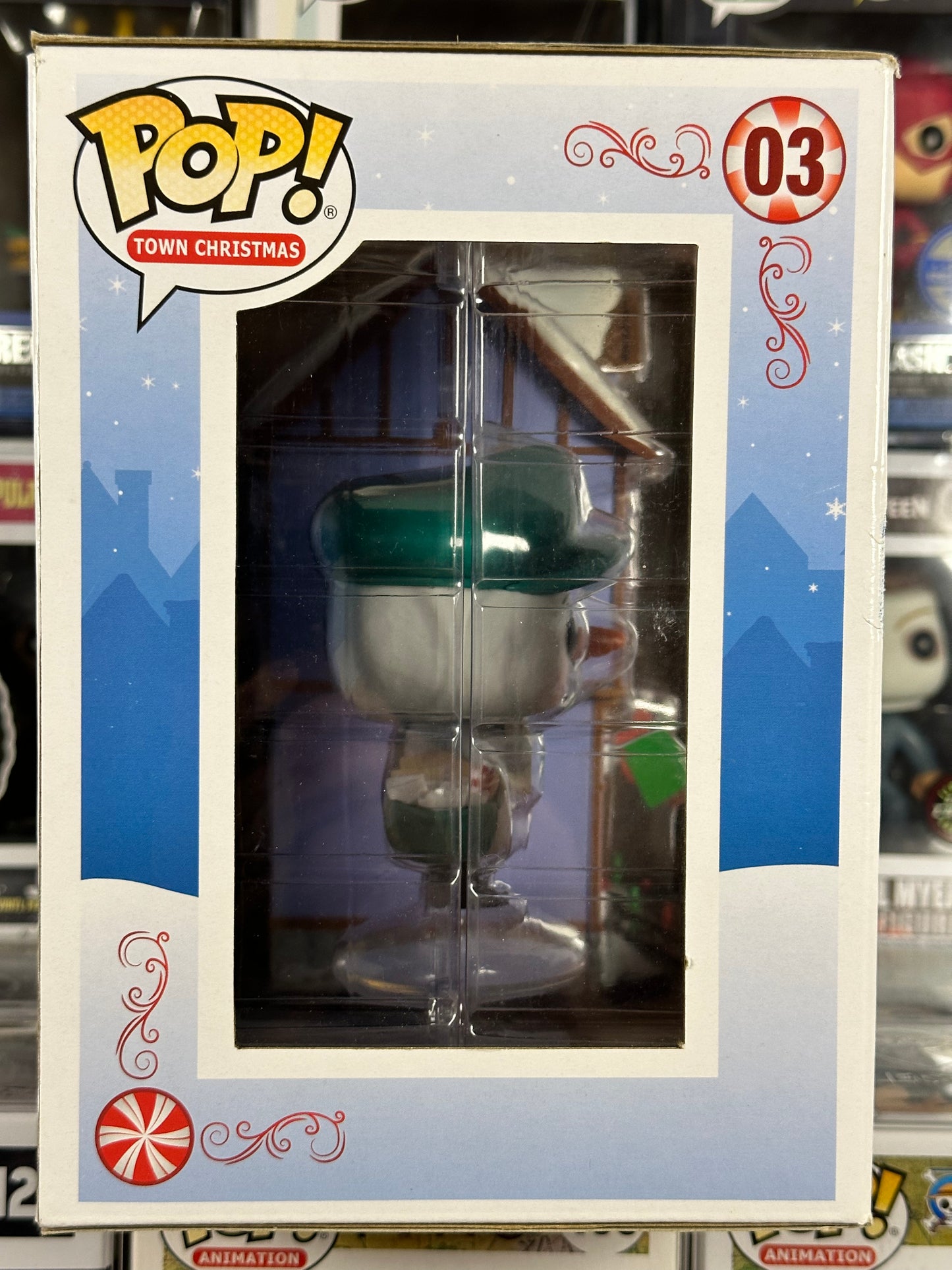 Peppermint Lane - Navidad en la ciudad - Frosty Franklin con oficina de correos (se ilumina) (03) Exclusivo de GameStop abovedado