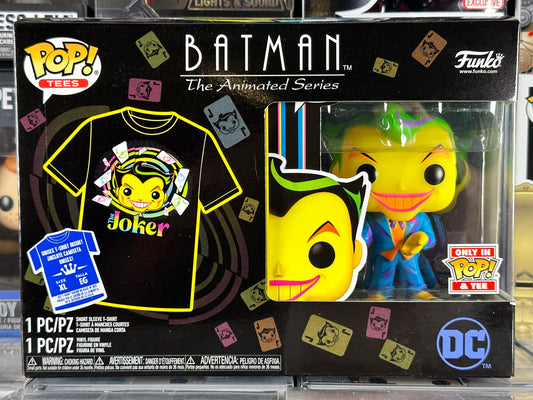 DC BtAS - Joker with Playing Card Pop & XL Tee Box Set (Blue Suit) (Blacklight) (370)